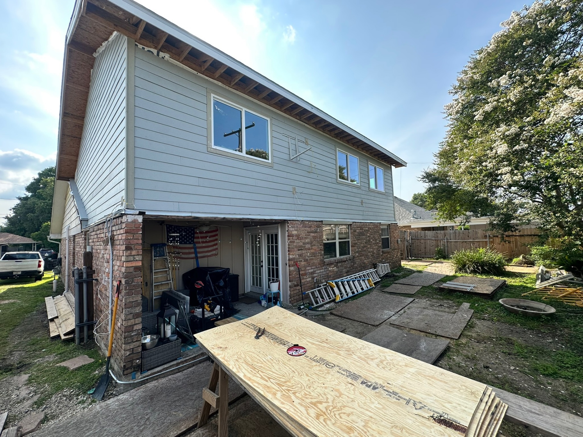 Finished rear elevation with new second-floor Hardie siding in Metairie Louisiana
