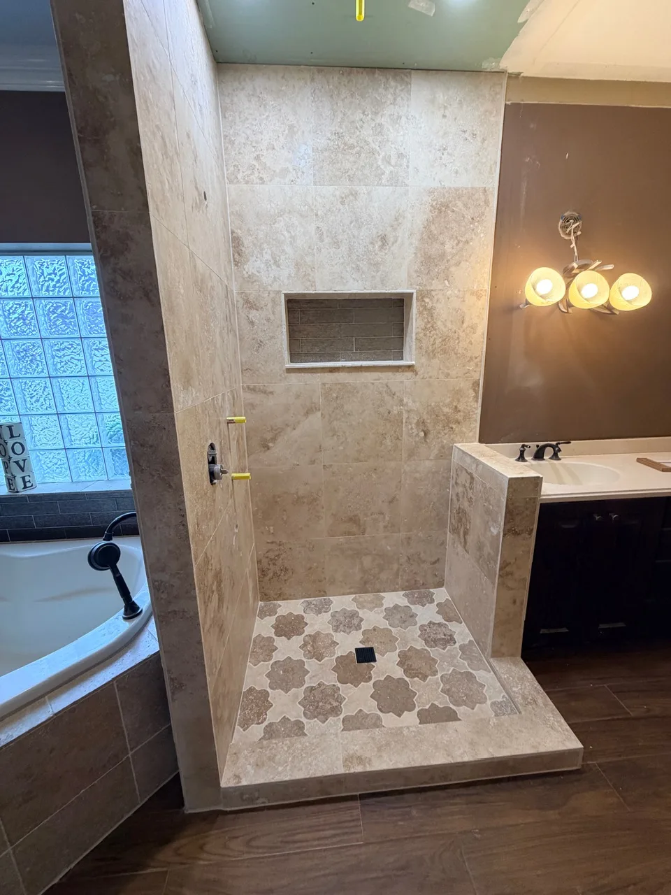 Cajun Home Services repeat customer master bathroom remodel progress photo 23 in Destrehan, St. Charles Parish, Louisiana — full gut, waterproofing, tile rebuild documentation