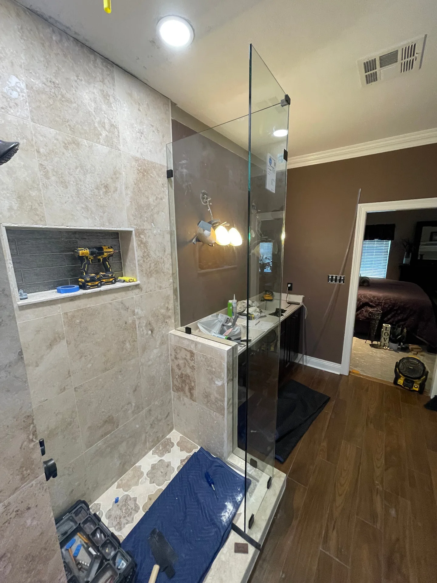 Cajun Home Services repeat customer master bathroom remodel progress photo 26 in Destrehan, St. Charles Parish, Louisiana — full gut, waterproofing, tile rebuild documentation
