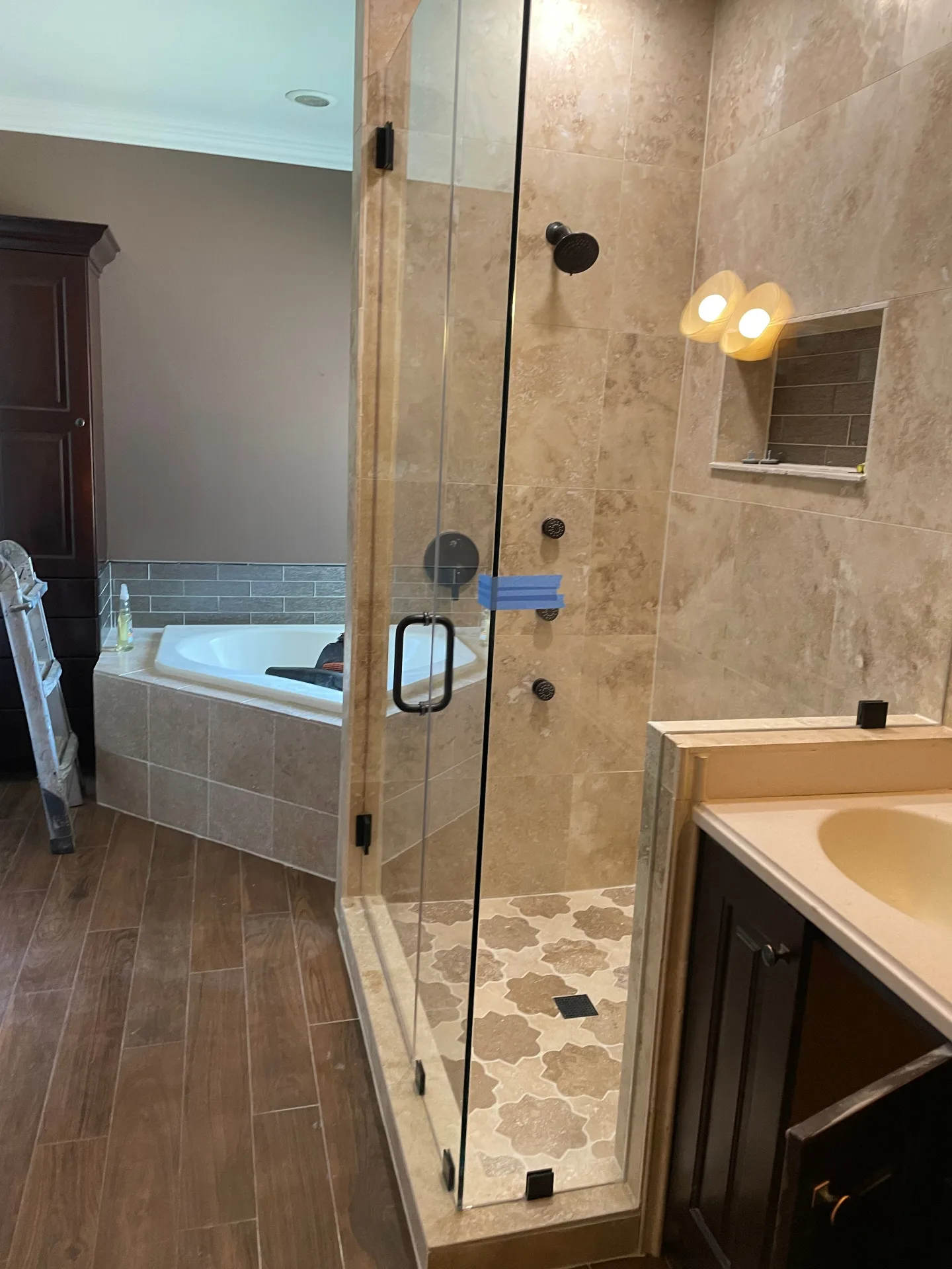 Cajun Home Services repeat customer master bathroom remodel progress photo 28 in Destrehan, St. Charles Parish, Louisiana — full gut, waterproofing, tile rebuild documentation