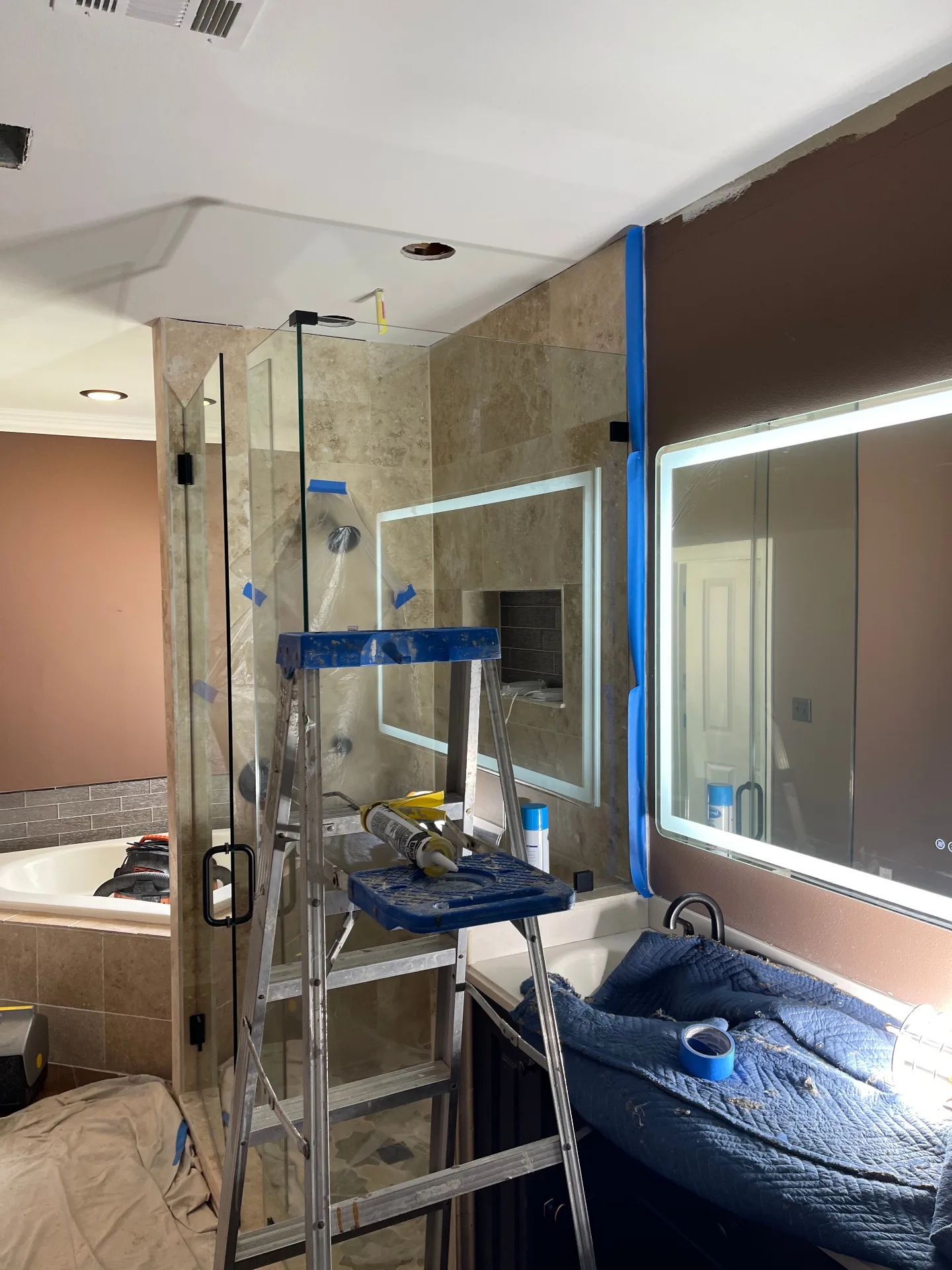 Cajun Home Services repeat customer master bathroom remodel progress photo 29 in Destrehan, St. Charles Parish, Louisiana — full gut, waterproofing, tile rebuild documentation