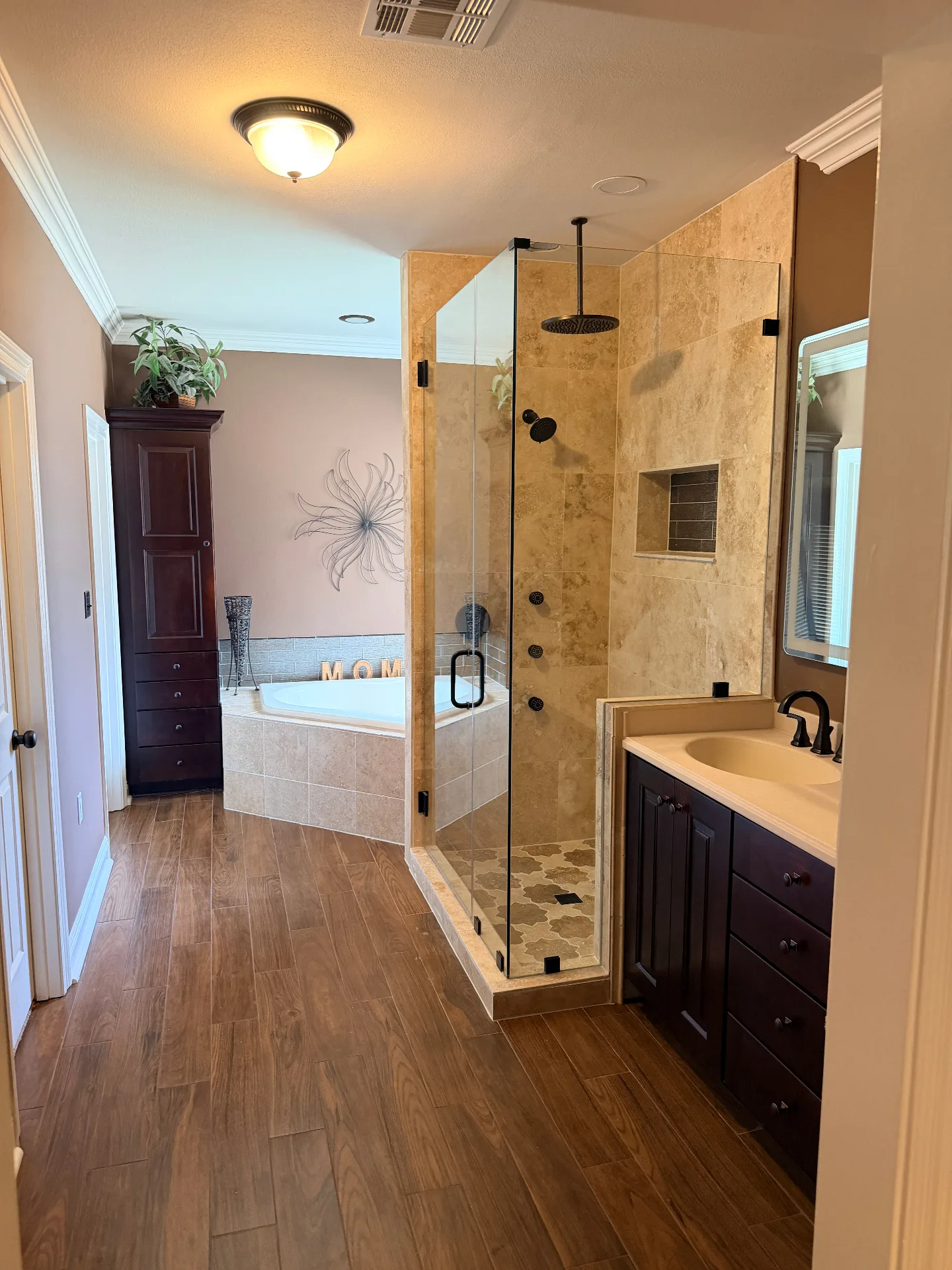 Cajun Home Services repeat customer master bathroom remodel progress photo 37 in Destrehan, St. Charles Parish, Louisiana — full gut, waterproofing, tile rebuild documentation