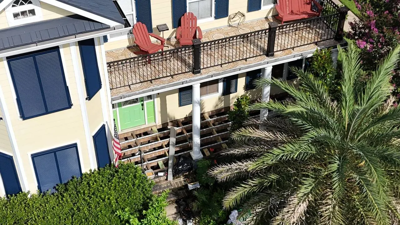 Aerial view of deck framing in Algiers Point Louisiana