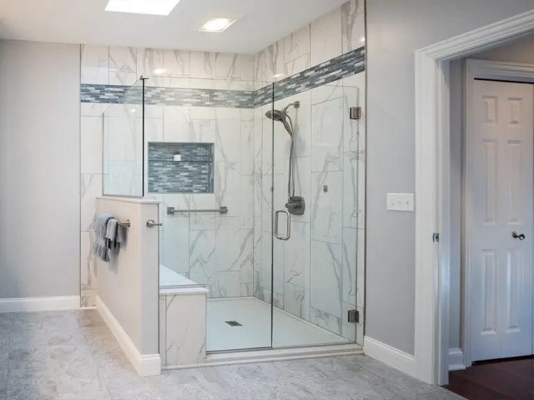 Bathroom remodel with walk-in shower and custom tile in Ocean Springs Mississippi home
