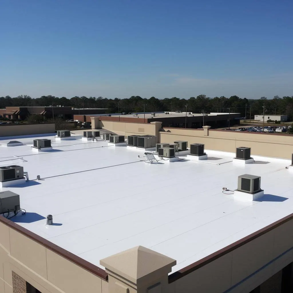 Commercial flat roof project by licensed contractor in Louisiana