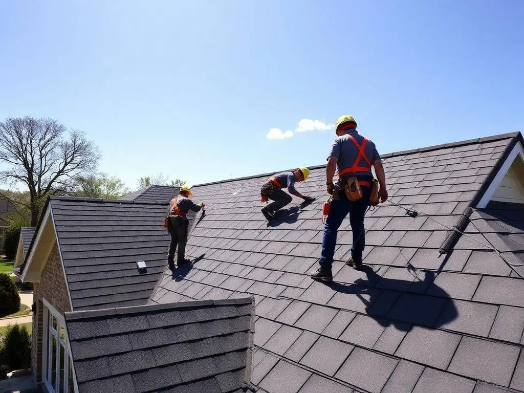 Professional crew installing architectural shingles on residential roof in Southeast Louisiana