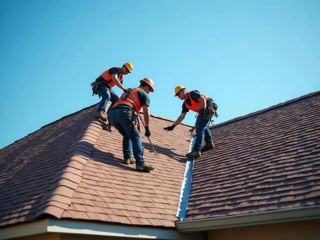 Professional roofing crew installing architectural shingles on Metairie home