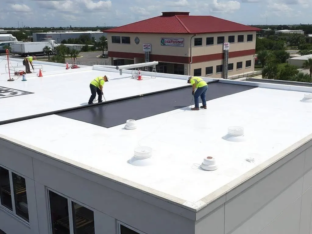 Commercial flat roof TPO membrane installation in Kenner Louisiana