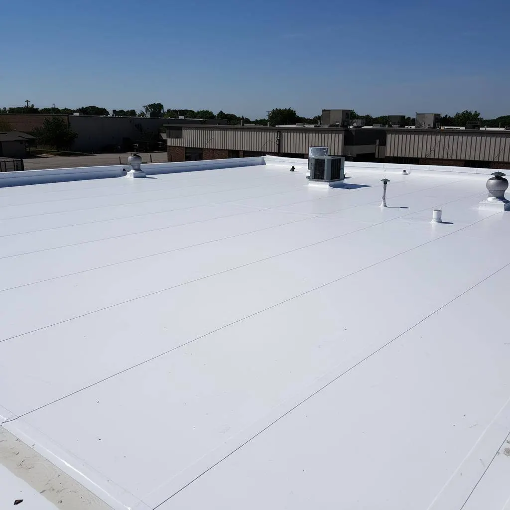 Brand new white TPO membrane flat roof professionally installed