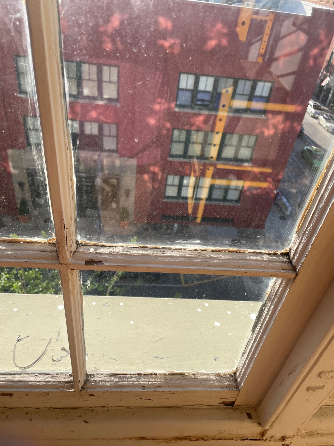 Historic window sash preparation work in progress in the Arts District