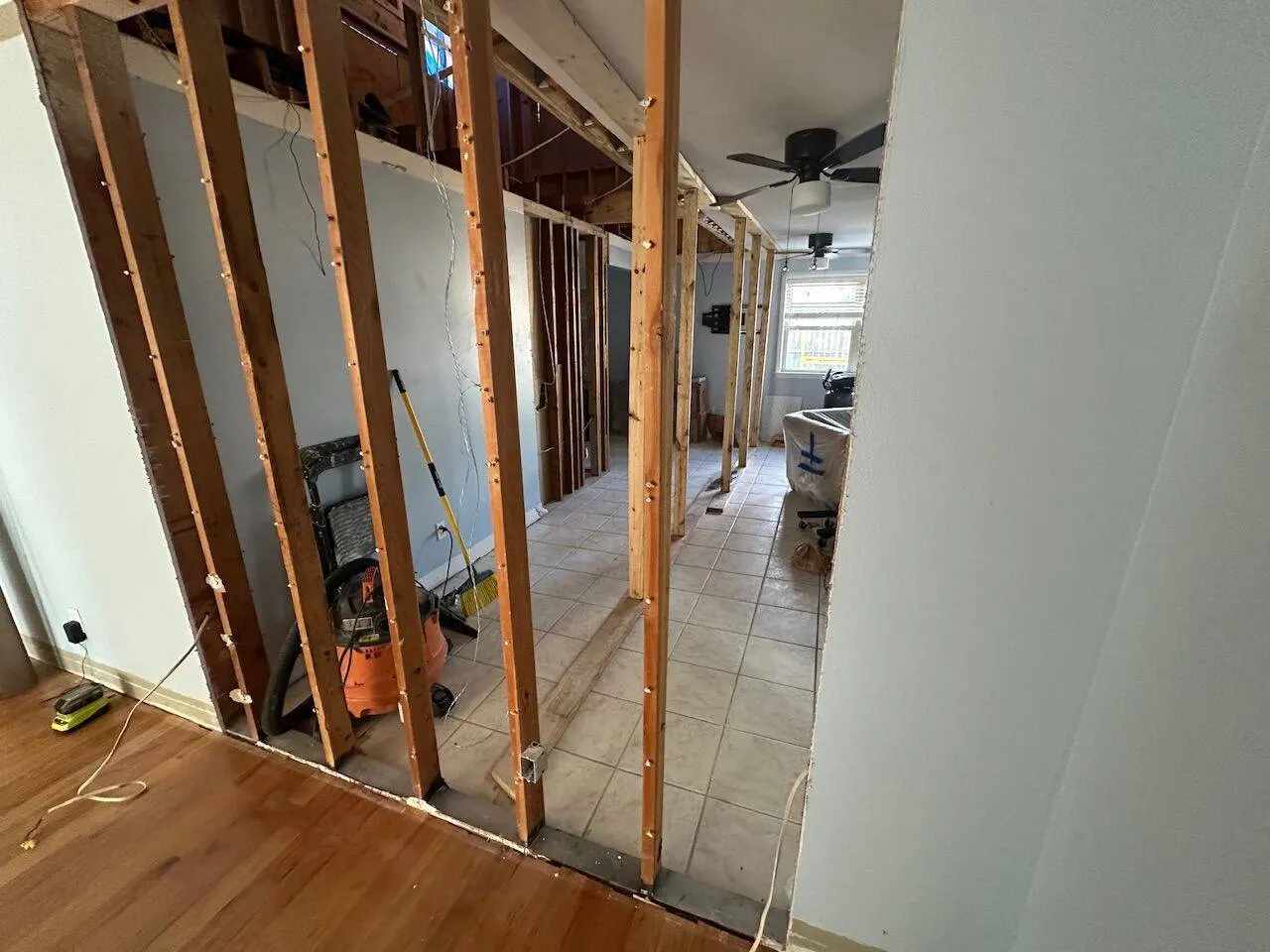 Interior wall framing and stud work for Metairie master bedroom addition