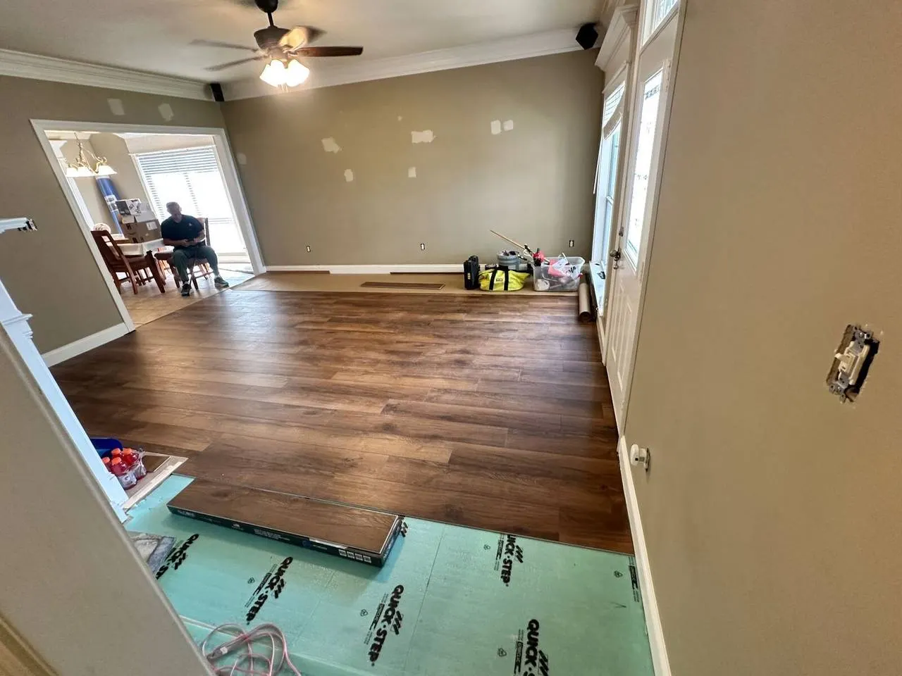 Whole home flooring progress in Gonzales LA living room