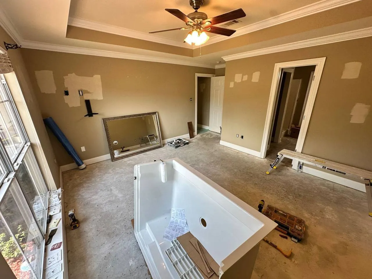 Master suite with tub staging during Gonzales whole home remodel