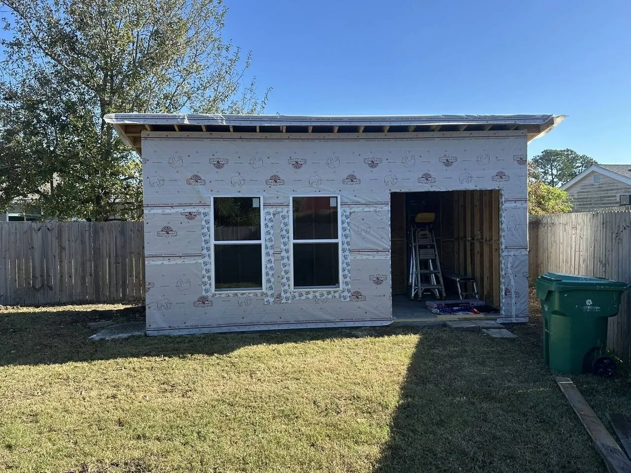 New construction outbuilding with Tyvek wrap in Metairie, LA