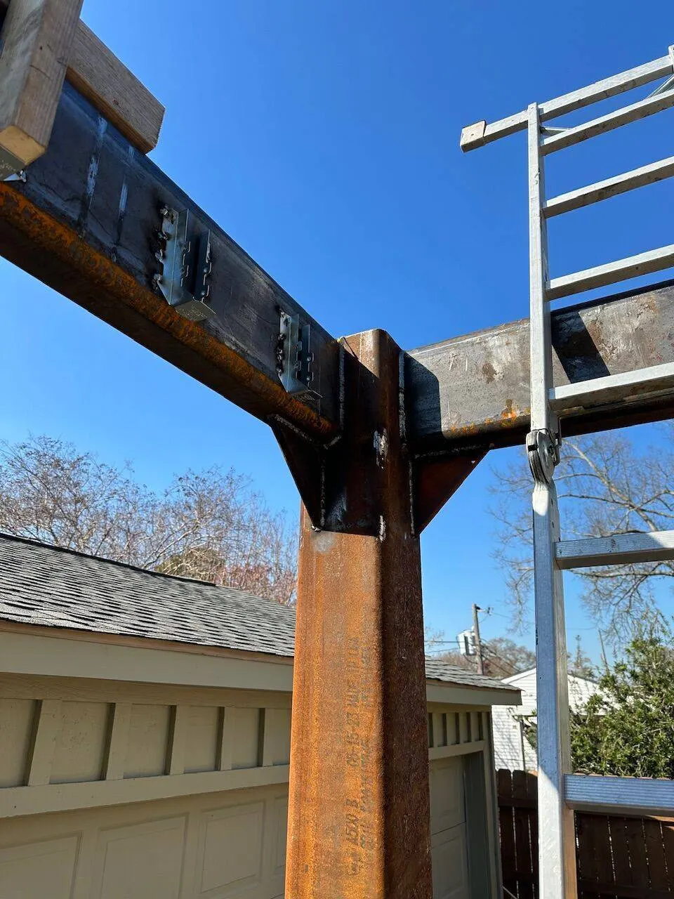 Steel beam to column connection detail on home addition in Jefferson Parish